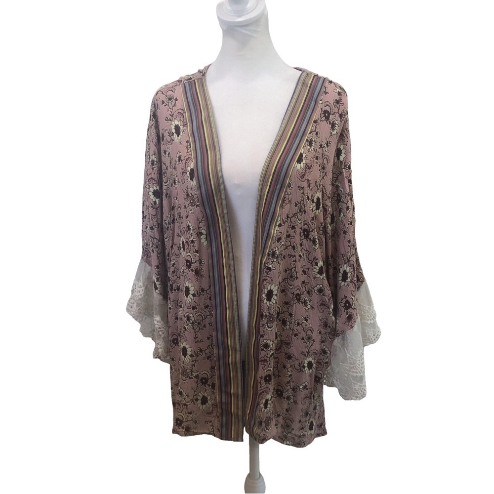 Tassels N Lace Size 2XL/3XL kimono  mixed print lace floral stripe wrap cover